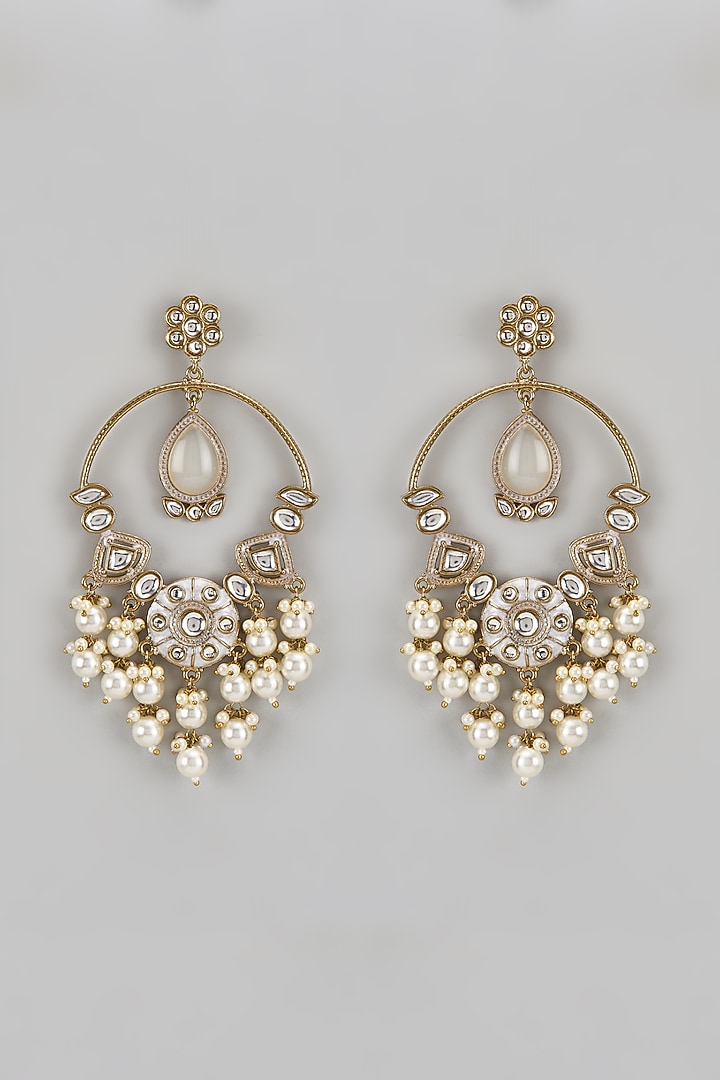Gold Finish Kundan Polki Chandbali Earrings by Amreli Jaipur at Pernia's Pop Up Shop