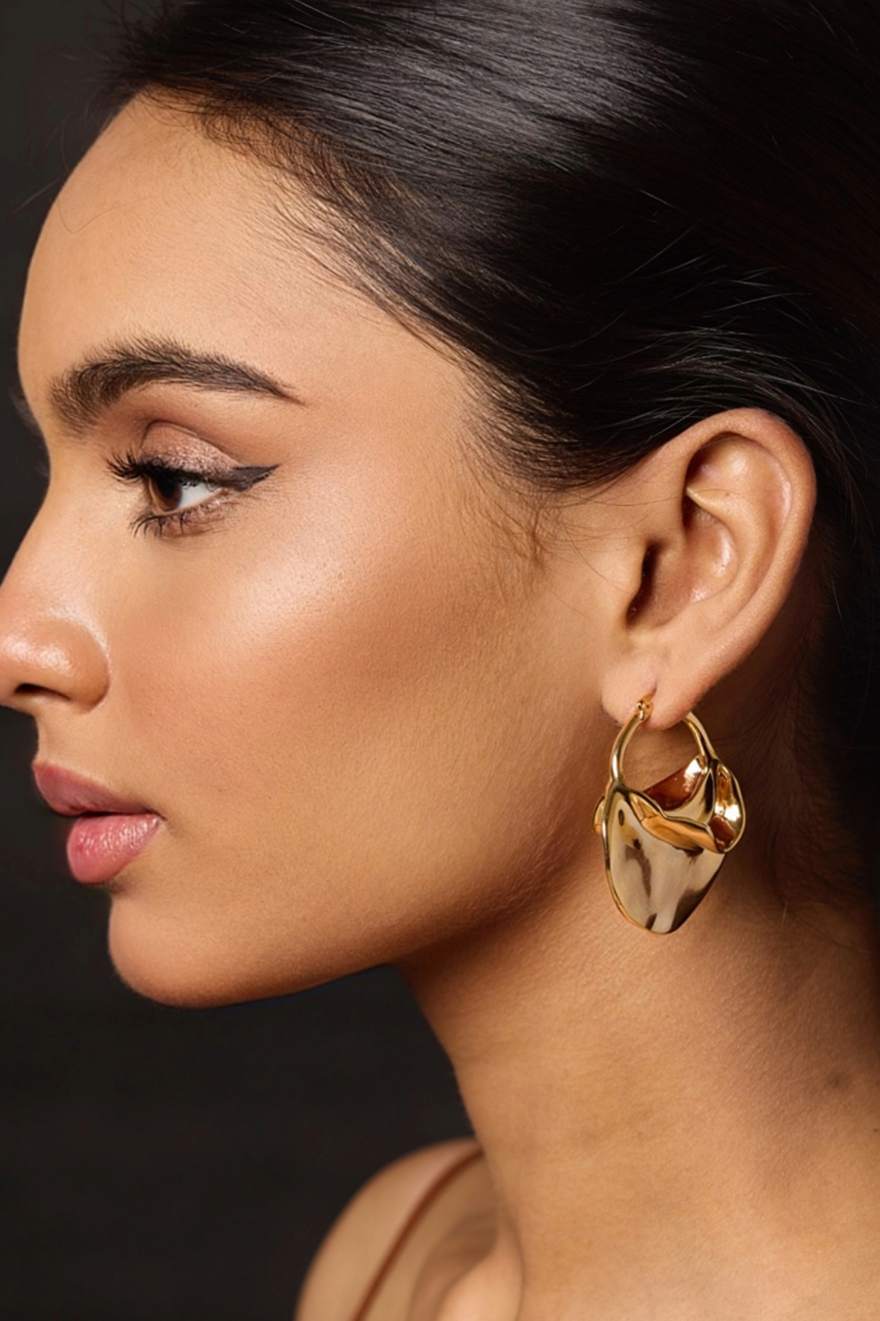 Gold Finish Statement Hoop Earrings by Amreli Jaipur at Pernia's Pop Up Shop