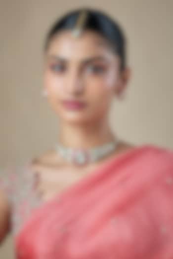 Gold Finish Kundan Polki & Multi-Colored Stone Choker Necklace Set by Amreli Jaipur at Pernia's Pop Up Shop