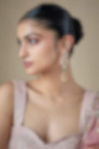 Gold Finish Multi-Colored Kundan Polki & Pearl Dangler Earrings by Amreli Jaipur at Pernia's Pop Up Shop