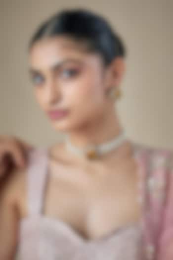 Gold Finish Citrine Doublet Stone & Pearl Choker Necklace Set by Amreli Jaipur at Pernia's Pop Up Shop