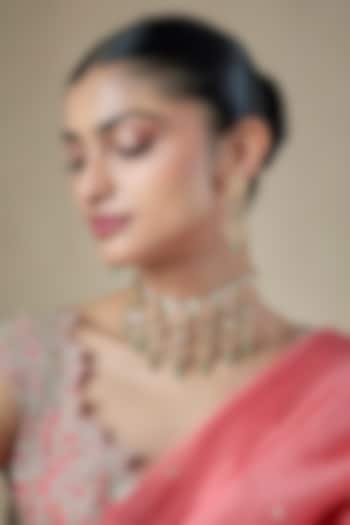 Gold Finish Multi-Colored Kundan Polki & Beaded Choker Necklace Set by Amreli Jaipur at Pernia's Pop Up Shop