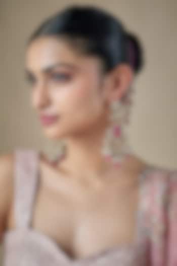 Gold Finish Pink Kundan Polki & Pearl Dangler Earrings by Amreli Jaipur at Pernia's Pop Up Shop