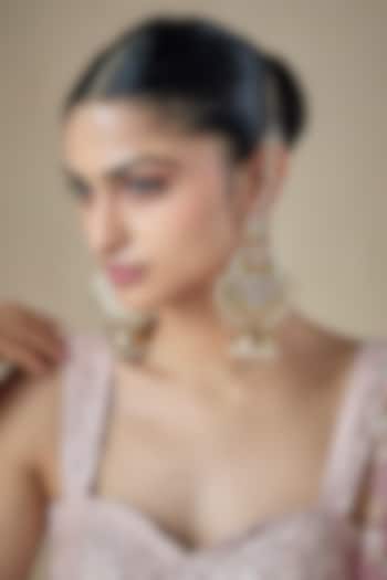 Gold Finish Kundan Polki & Pearl Dangler Earchains by Amreli Jaipur at Pernia's Pop Up Shop