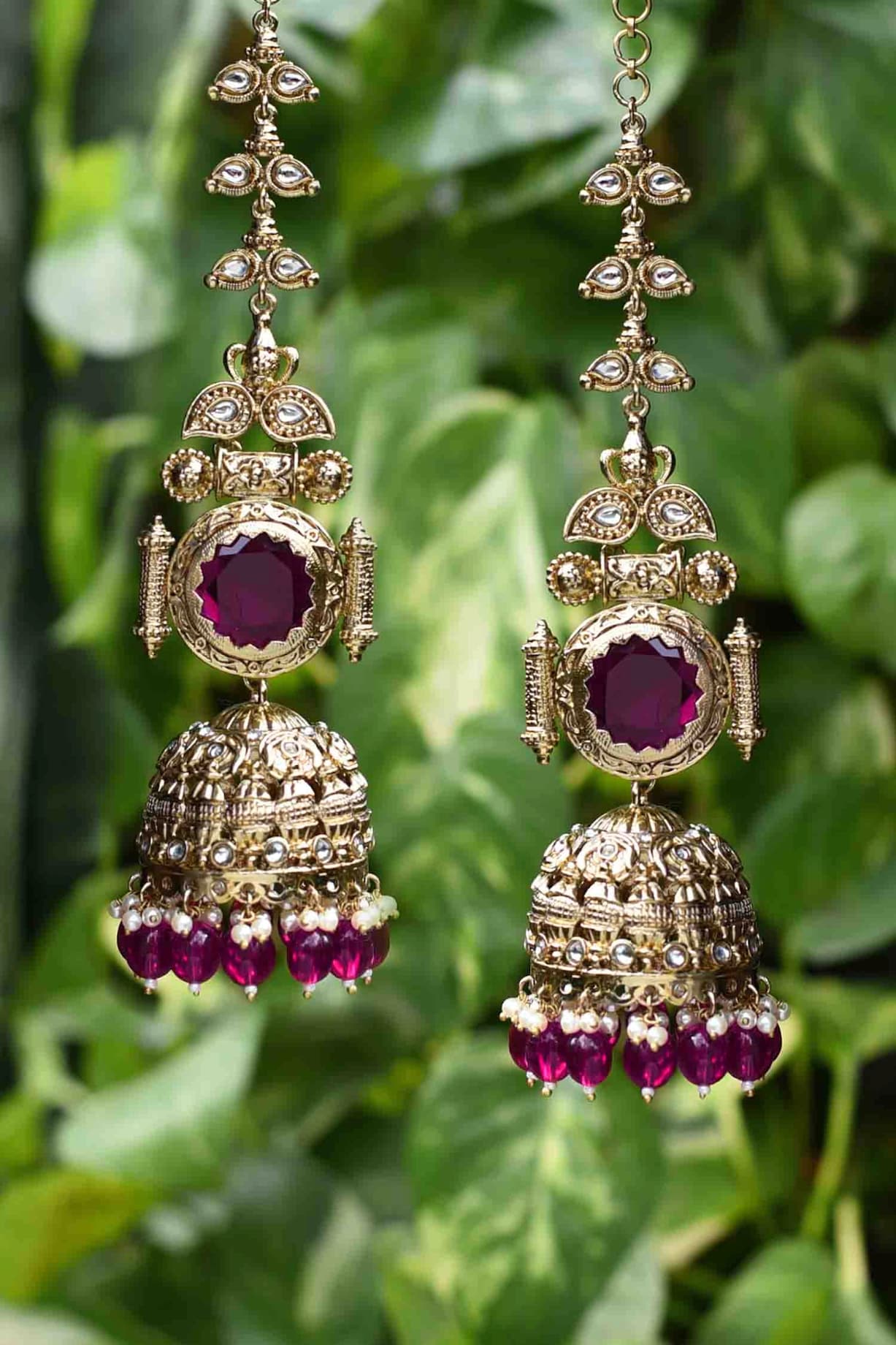 Gold Finish Kundan Polki Purple Stone Jhumka Earrings by Amreli Jaipur at  Pernia's Pop Up Shop