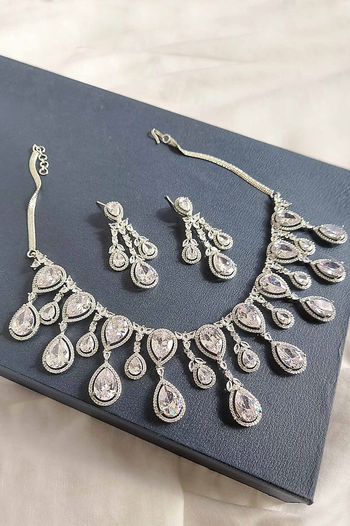 White Finish Zircon Necklace Set by Amreli Jaipur at Pernia's Pop Up Shop