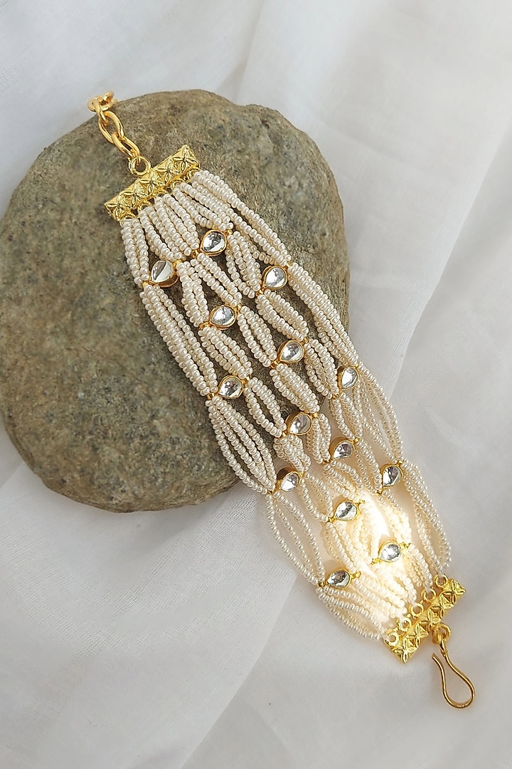 Gold Finish Kundan Polki Bracelet by Amreli Jaipur at Pernia's Pop Up Shop