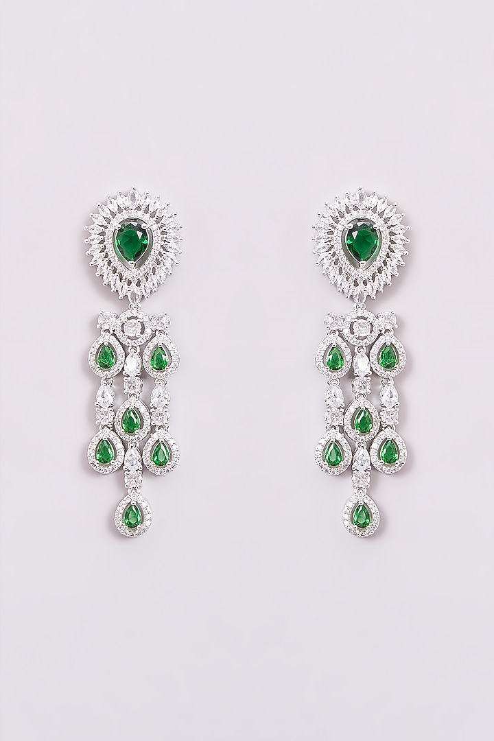 White Finish Zircon & Emerald Necklace Set by Amreli Jaipur at Pernia's Pop Up Shop