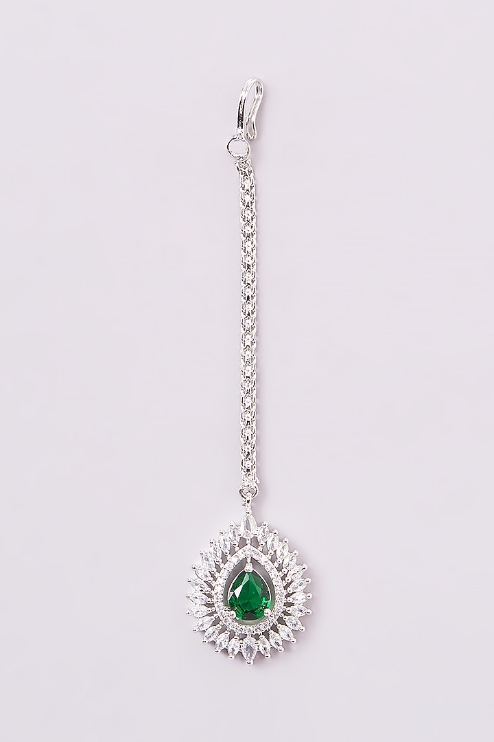 White Finish Zircon & Emerald Necklace Set by Amreli Jaipur at Pernia's Pop Up Shop