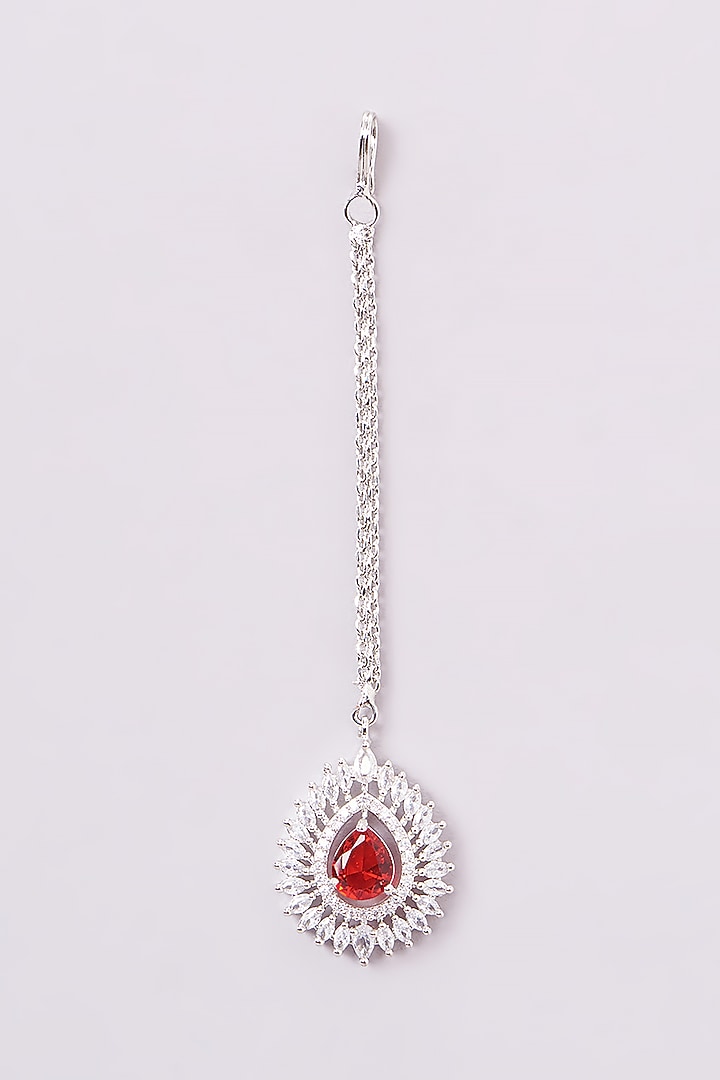 White Finish Zircon & Ruby Necklace Set by Amreli Jaipur at Pernia's Pop Up Shop