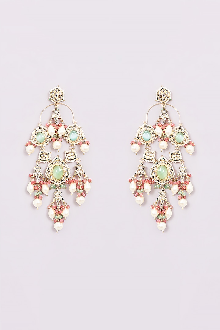 Gold Finish Mint Green Stone Chandbali Earrings by Amreli Jaipur at Pernia's Pop Up Shop