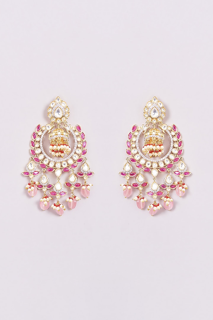 Gold Finish Kundan Polki Chandbali Earrings by Amreli Jaipur at Pernia's Pop Up Shop