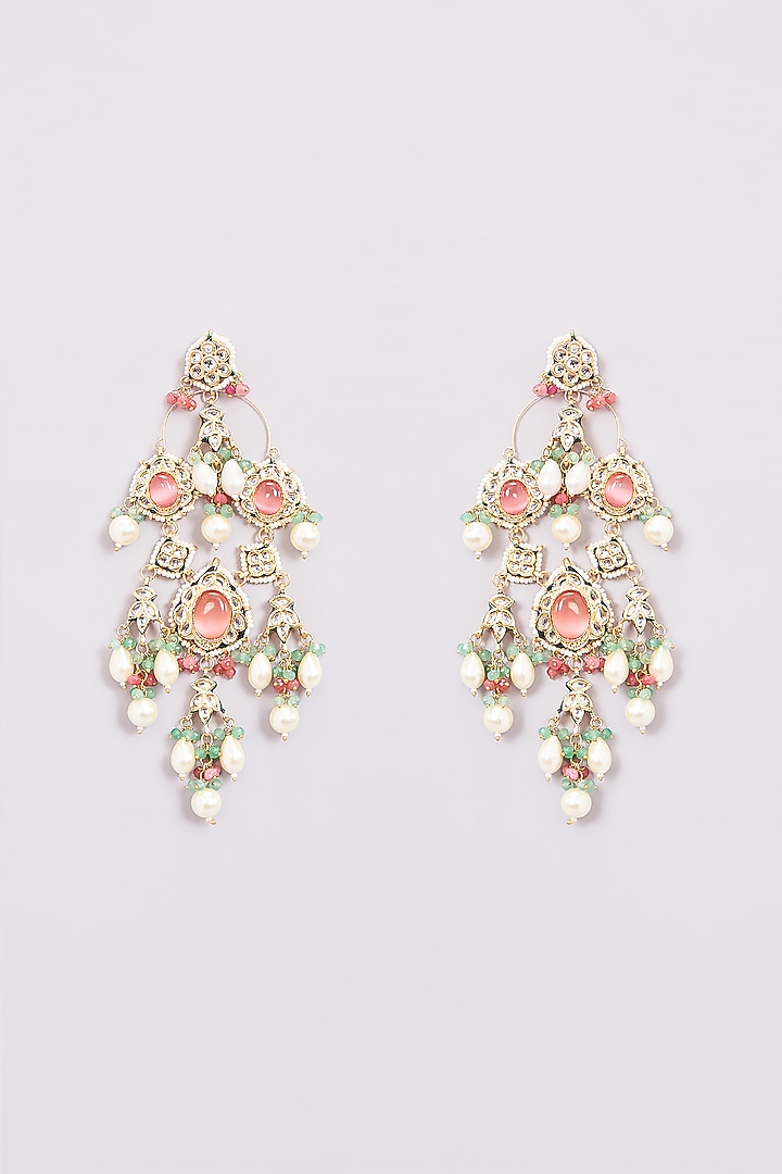 Gold Finish Kundan & Pink Stone Chandbali Earrings by Amreli Jaipur at Pernia's Pop Up Shop