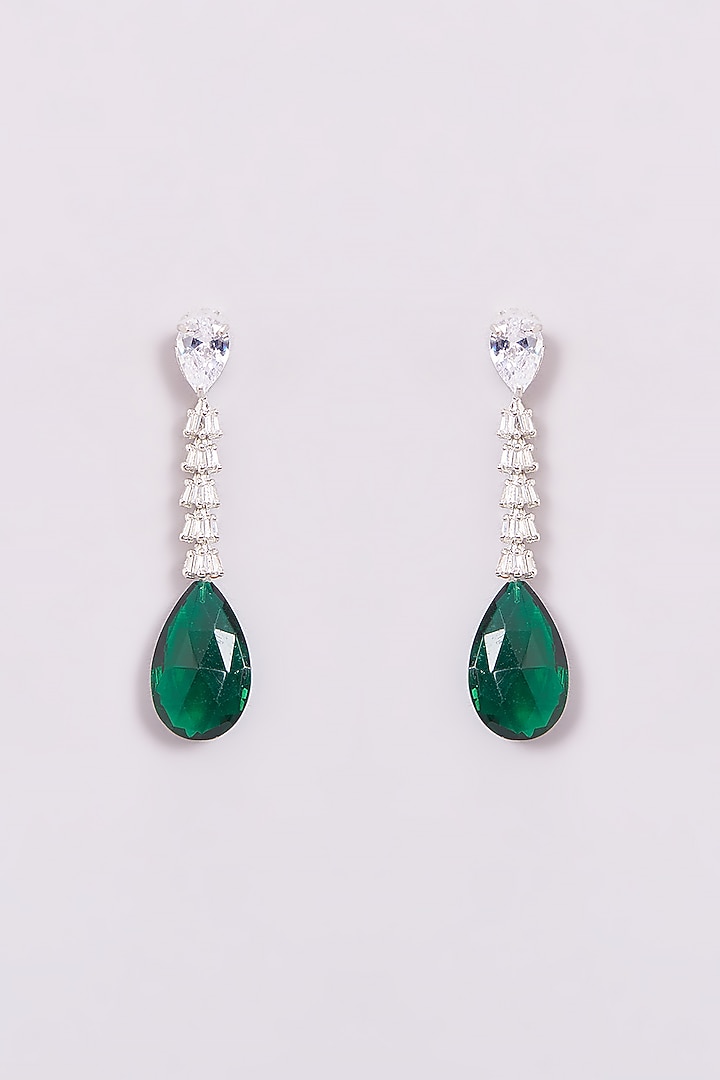 White Finish Zircon & Emerald Necklace Set by Amreli Jaipur at Pernia's Pop Up Shop