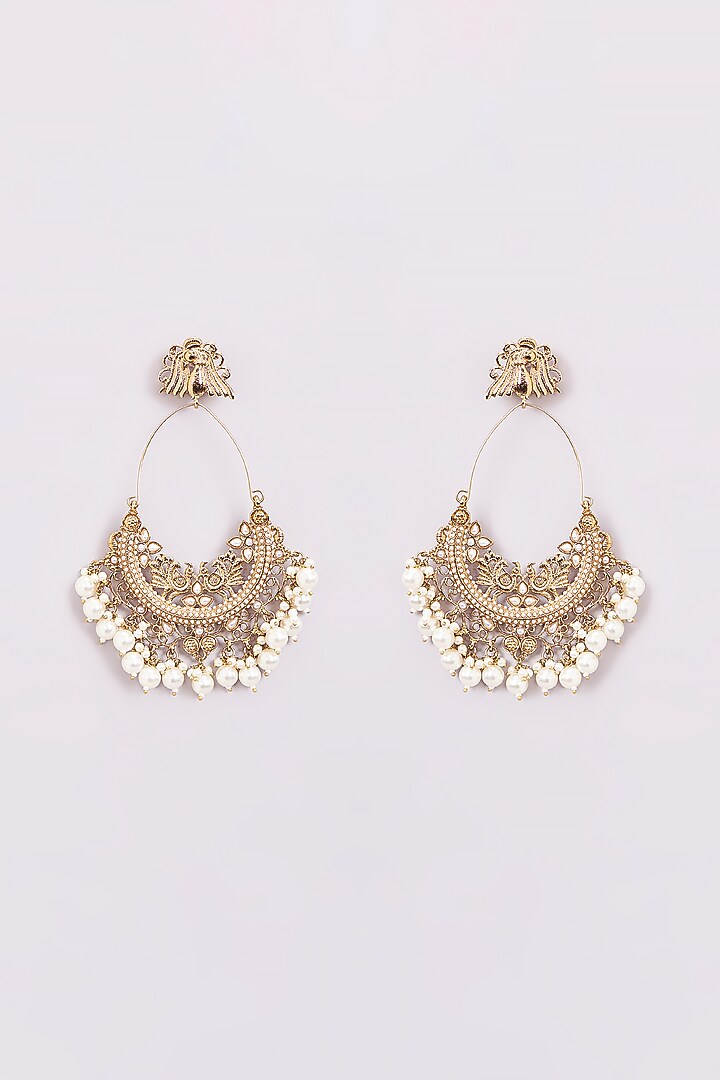 Gold Finish Pearl Chandbali Earrings by Amreli Jaipur at Pernia's Pop Up Shop