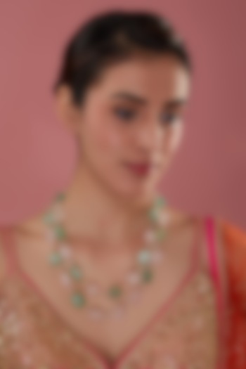 Gold Finish Mint & Pink Tumble Stone Long Necklace by Amreli Jaipur at Pernia's Pop Up Shop