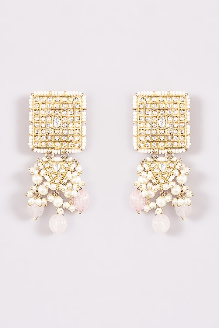 Gold Finish Pachi Kundan Polki Dangler Earrings by Amreli Jaipur at Pernia's Pop Up Shop