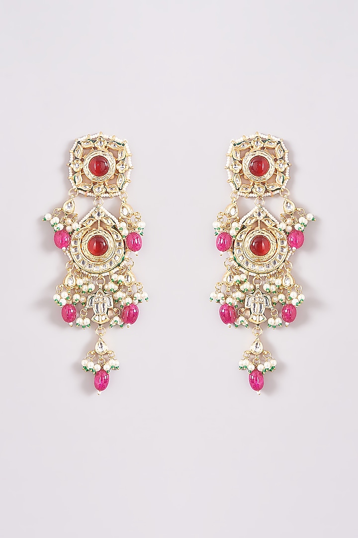 Gold Finish Kundan Polki & Fuchsia Stone Choker Necklace Set by Amreli Jaipur at Pernia's Pop Up Shop