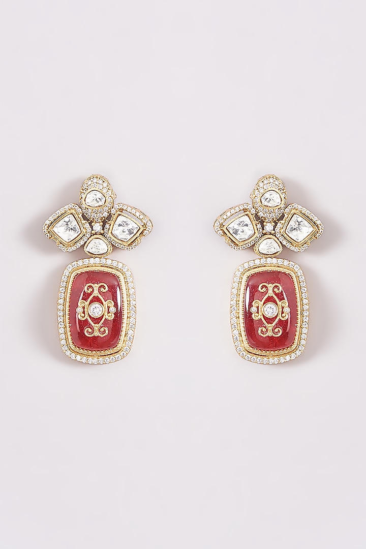 Gold Finish Red Kundan Polki Enameled Necklace Set by Amreli Jaipur at Pernia's Pop Up Shop