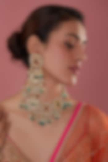 Gold Finish Kundan Polki & Stone Choker Necklace Set by Amreli Jaipur
