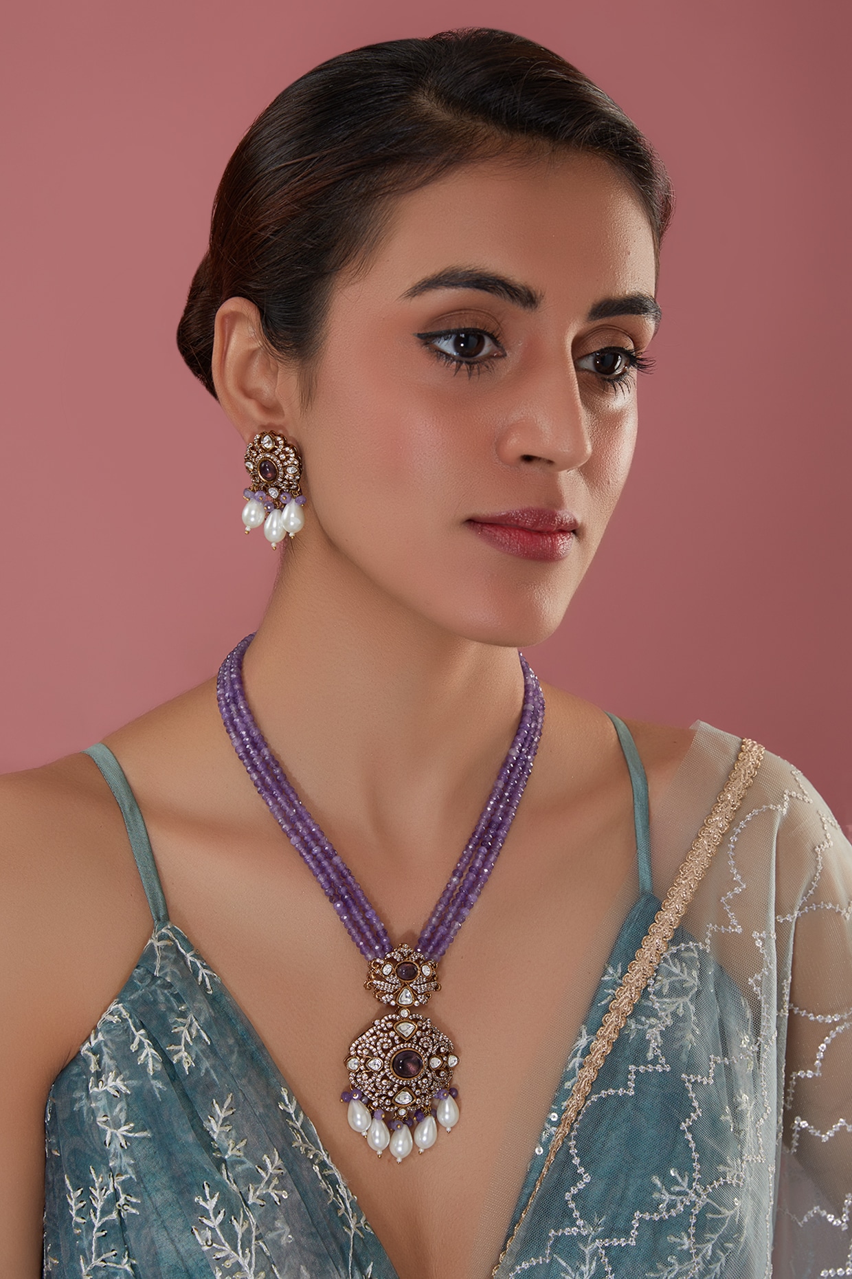 Indian Imitation Jewellery brings Wine/ Purple Pearl Necklace gents long  and ladies long .
