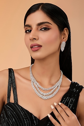 White Finish Zircon Necklace Set by Amreli Jaipur