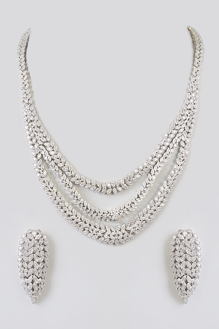 White Finish Zircon Necklace Set by Amreli Jaipur at Pernia's Pop Up Shop