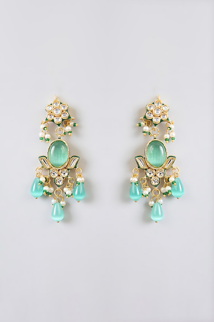 Gold Finish Kundan Polki & Mint Green Stone Choker Necklace Set by Amreli Jaipur at Pernia's Pop Up Shop