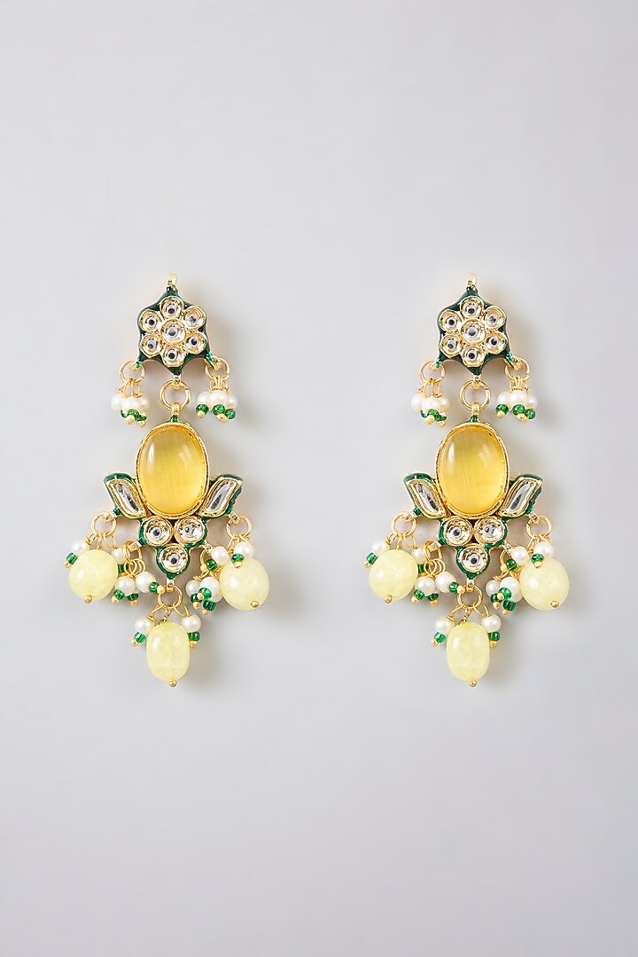 Gold Finish Kundan Polki & Pastel Yellow Stone Choker Necklace Set by Amreli Jaipur at Pernia's Pop Up Shop