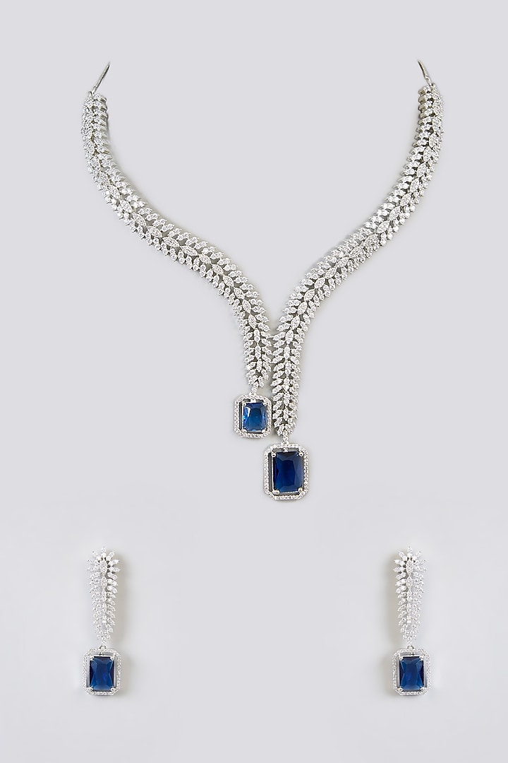 White Finish Zircon Necklace Set by Amreli Jaipur at Pernia's Pop Up Shop
