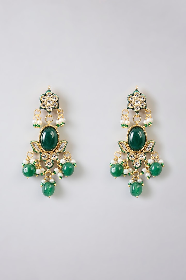 Gold Finish Kundan Polki & Green Stone Choker Necklace Set by Amreli Jaipur at Pernia's Pop Up Shop