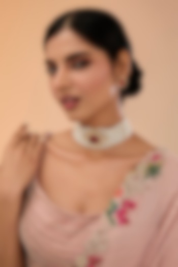 Gold Finish Cubic Zirconia & Fine Pearl Choker Necklace Set by Amreli Jaipur at Pernia's Pop Up Shop