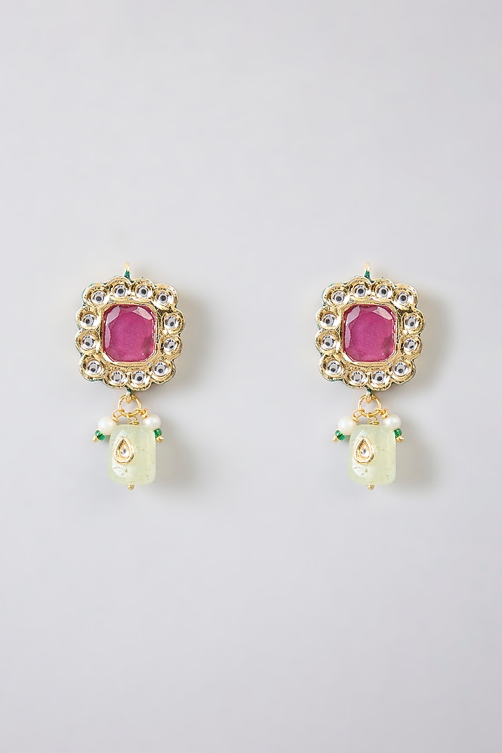 Gold Finish Kundan Polki & Multi-Colored Stone Choker Necklace Set by Amreli Jaipur at Pernia's Pop Up Shop