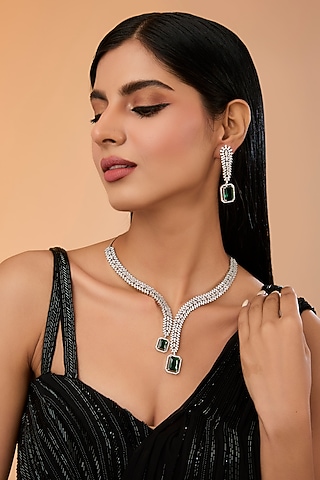 White Finish Zircon Necklace Set by Amreli Jaipur