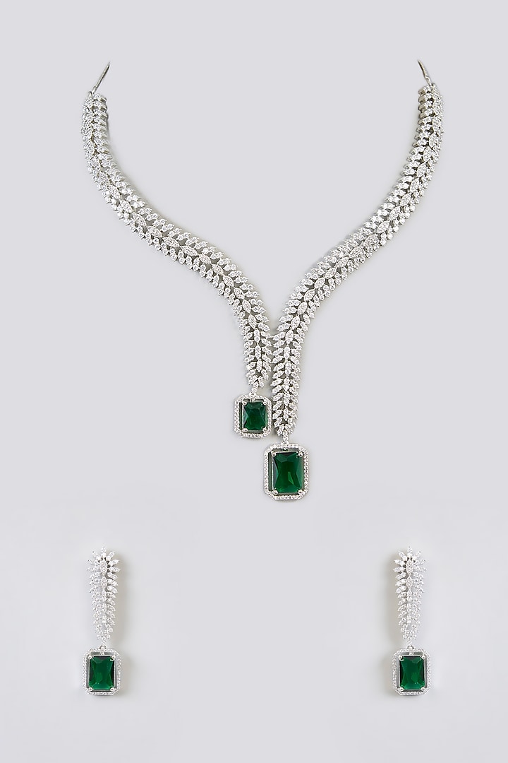White Finish Zircon Necklace Set by Amreli Jaipur at Pernia's Pop Up Shop