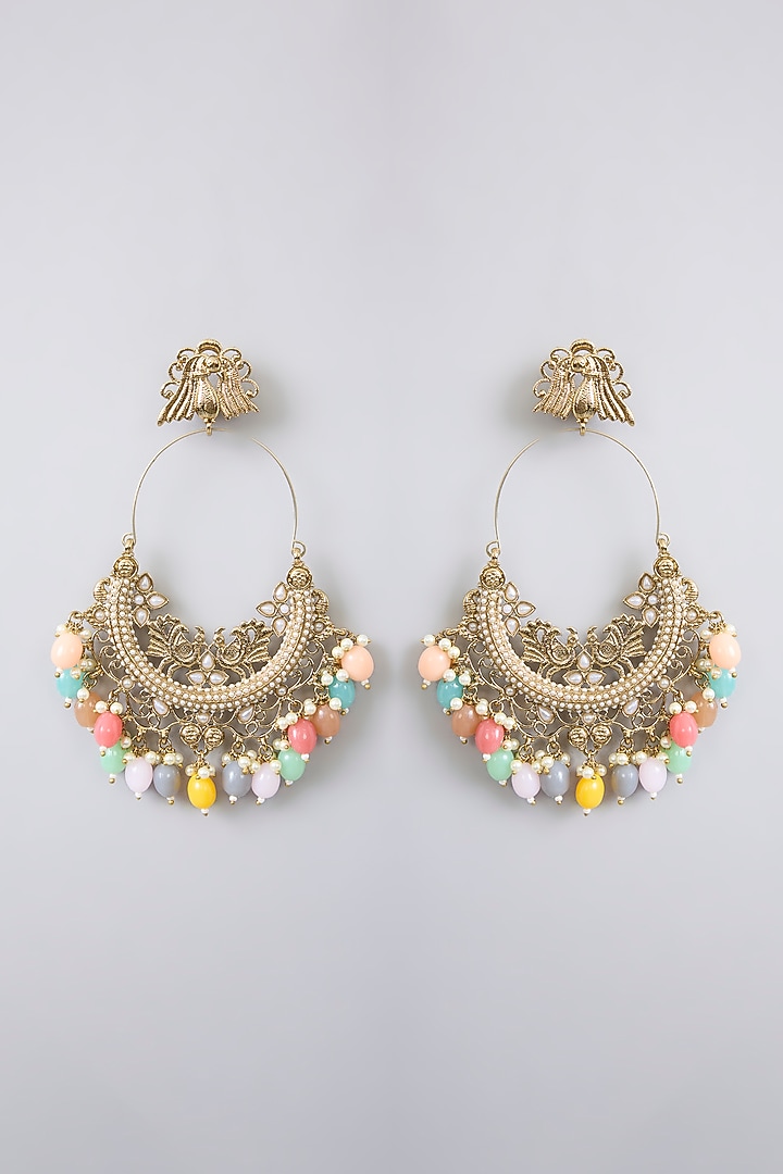 Gold Finish Kundan Polki & Pearl Chandbali Earrings by Amreli Jaipur at Pernia's Pop Up Shop
