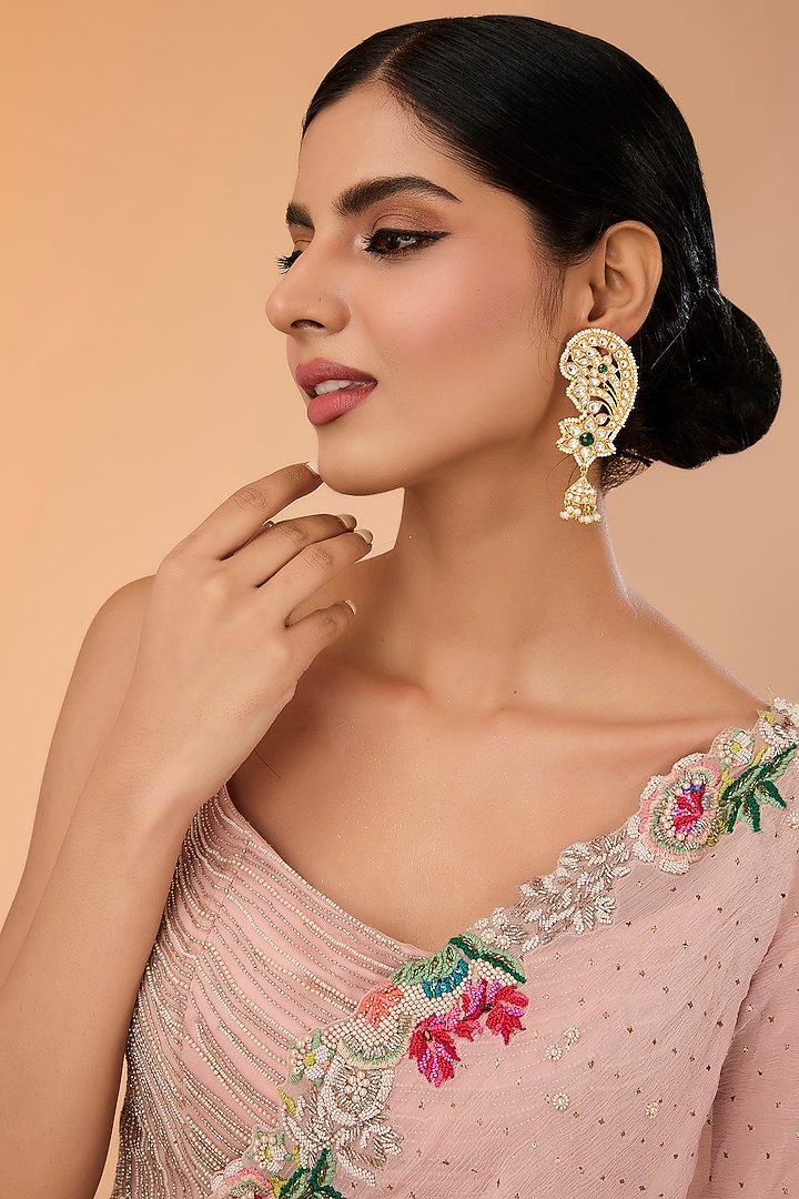 Gold Finish Kundan Polki Dangler Earrings by Amreli Jaipur at Pernia's Pop Up Shop