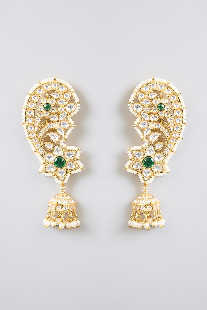 Gold Finish Kundan Polki Dangler Earrings by Amreli Jaipur at Pernia's Pop Up Shop