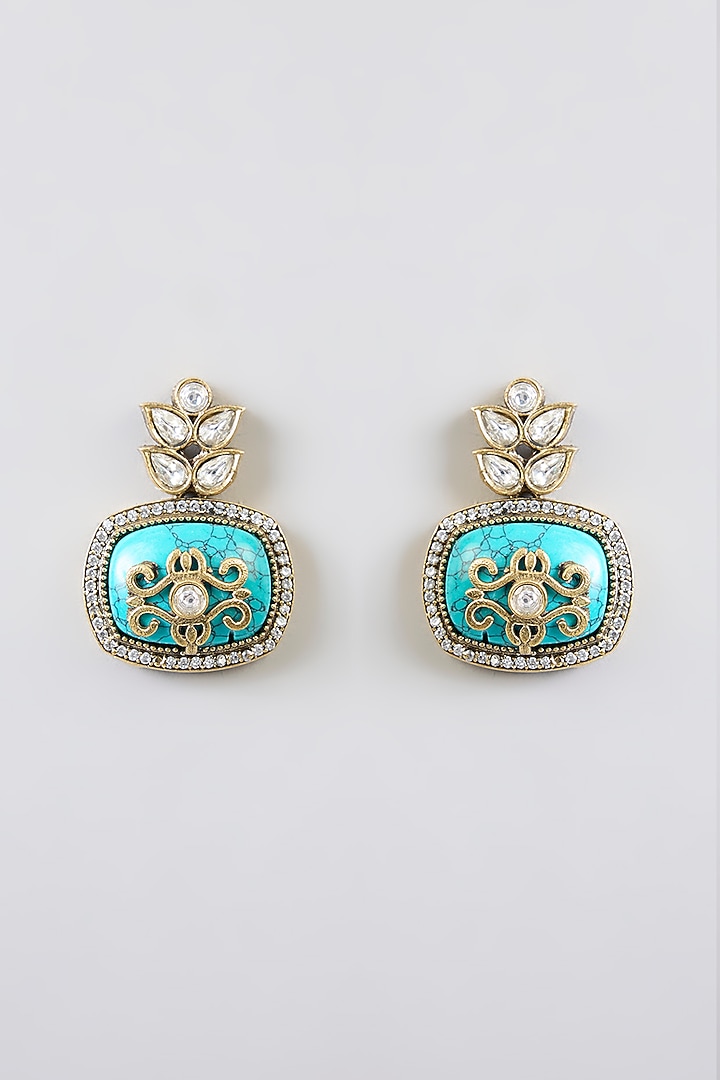 Gold Finish Kundan Polki & Blue Carved Stone Choker Necklace Set by Amreli Jaipur at Pernia's Pop Up Shop