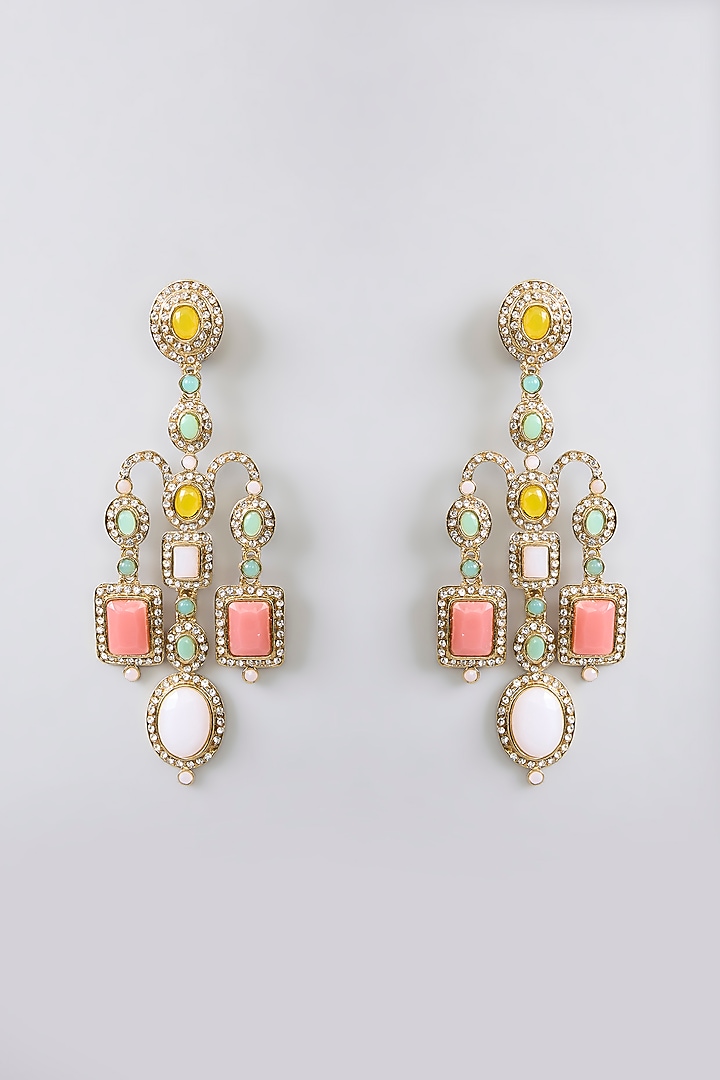 Gold Finish Kundan Polki & Multi-Colored Stone Dangler Earrings by Amreli Jaipur at Pernia's Pop Up Shop