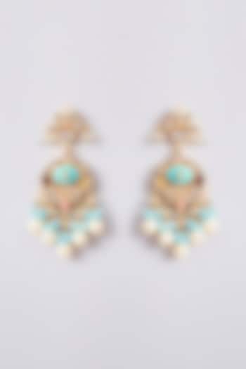 Gold Finish Kundan Polki & Turquoise Beaded Dangler Earrings by Amreli Jaipur at Pernia's Pop Up Shop
