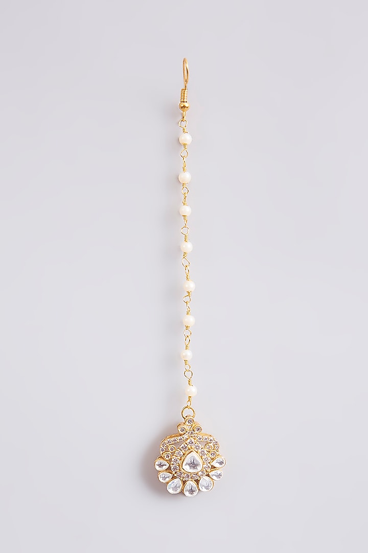 Gold Finish Kundan Polki & Green Beaded Choker Necklace Set by Amreli Jaipur at Pernia's Pop Up Shop