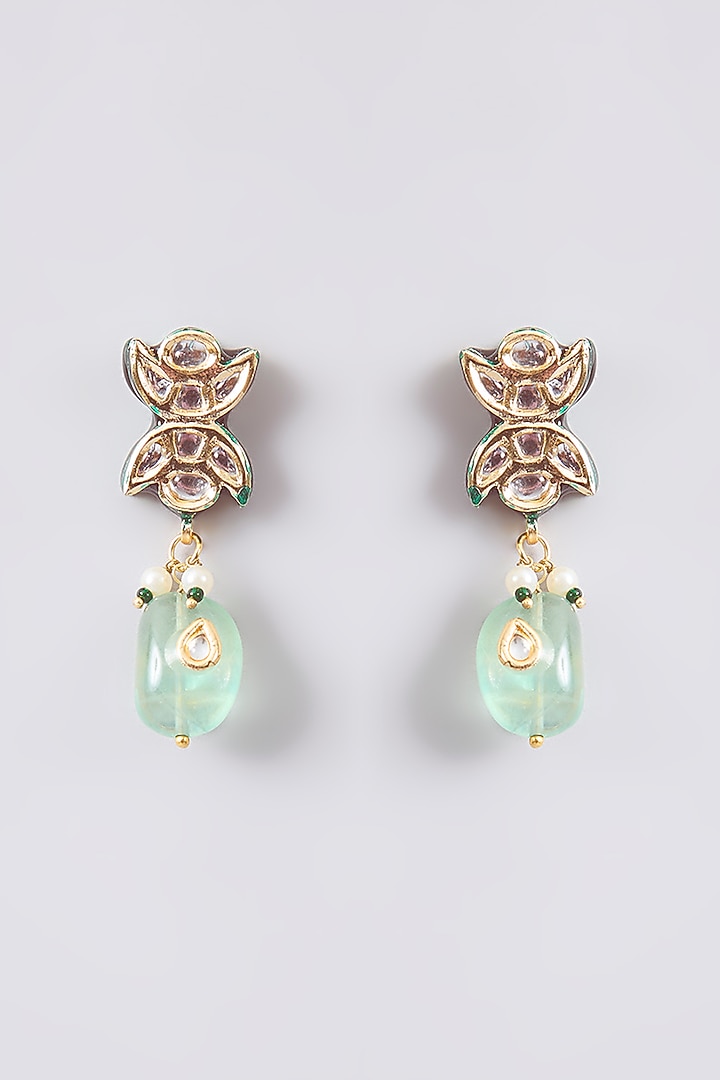 Gold Finish Green Kundan Polki & Beaded Choker Necklace Set by Amreli Jaipur at Pernia's Pop Up Shop