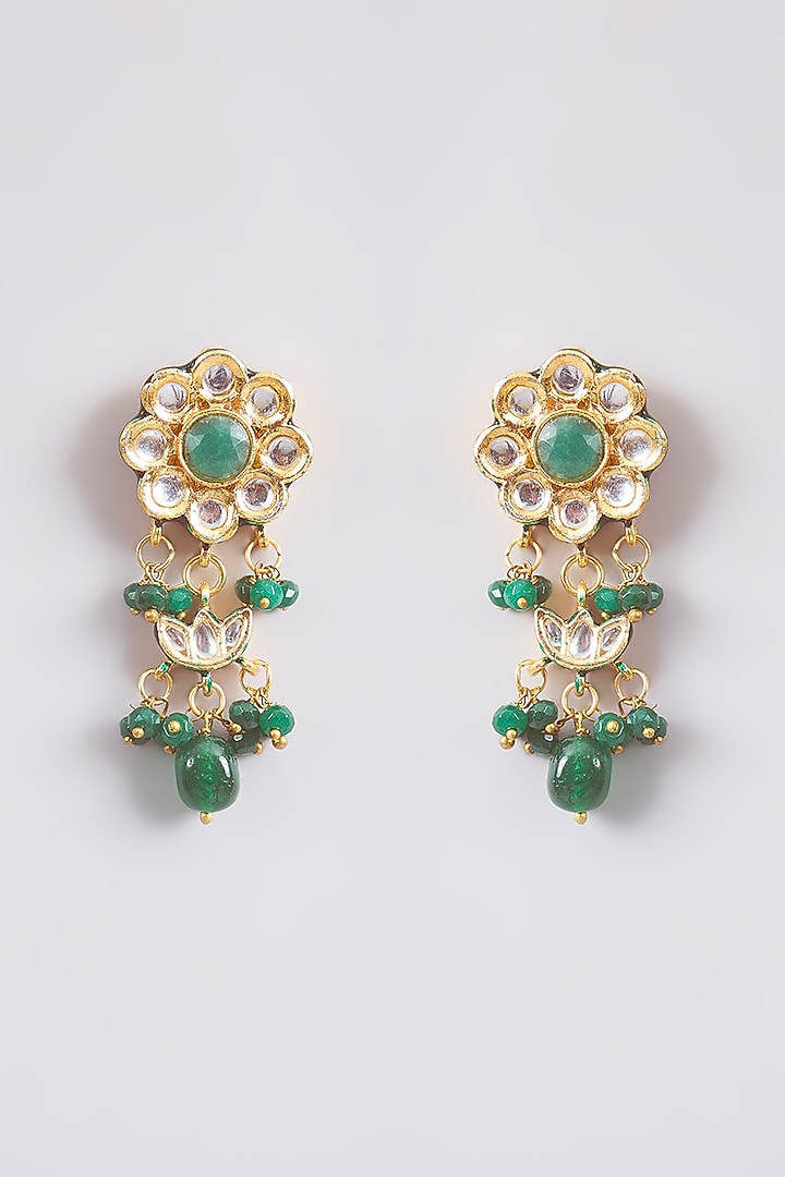 Gold Finish Kundan Polki & Green Beaded Choker Necklace Set by Amreli Jaipur at Pernia's Pop Up Shop