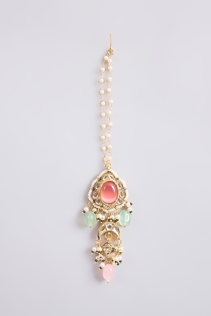 Gold Finish Multi-Colored Kundan Polki & Beaded Choker Necklace Set by Amreli Jaipur at Pernia's Pop Up Shop