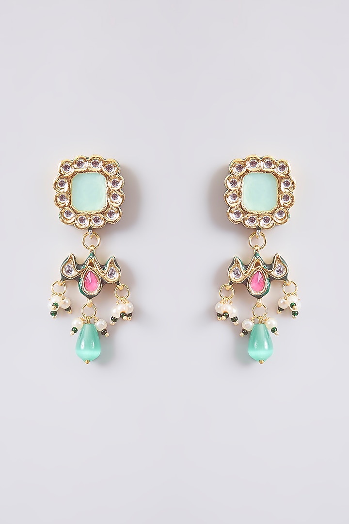 Gold Finish Green Kundan Polki & Beaded Choker Necklace Set by Amreli Jaipur at Pernia's Pop Up Shop