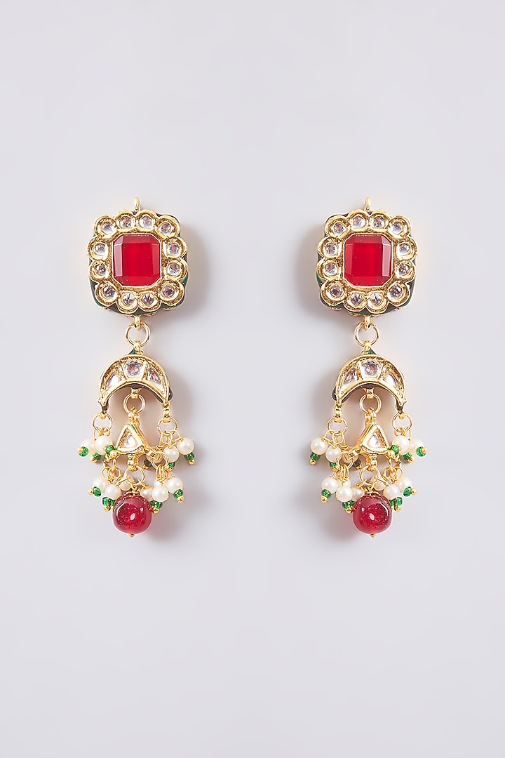 Gold Finish Red Kundan Polki & Beaded Choker Necklace Set by Amreli Jaipur at Pernia's Pop Up Shop