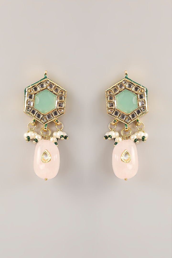 Gold Finish Green Kundan Polki Choker Necklace Set by Amreli Jaipur at Pernia's Pop Up Shop