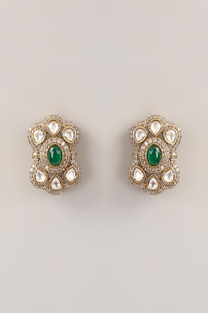 Gold Finish Green Kundan Polki Choker Necklace Set by Amreli Jaipur at Pernia's Pop Up Shop