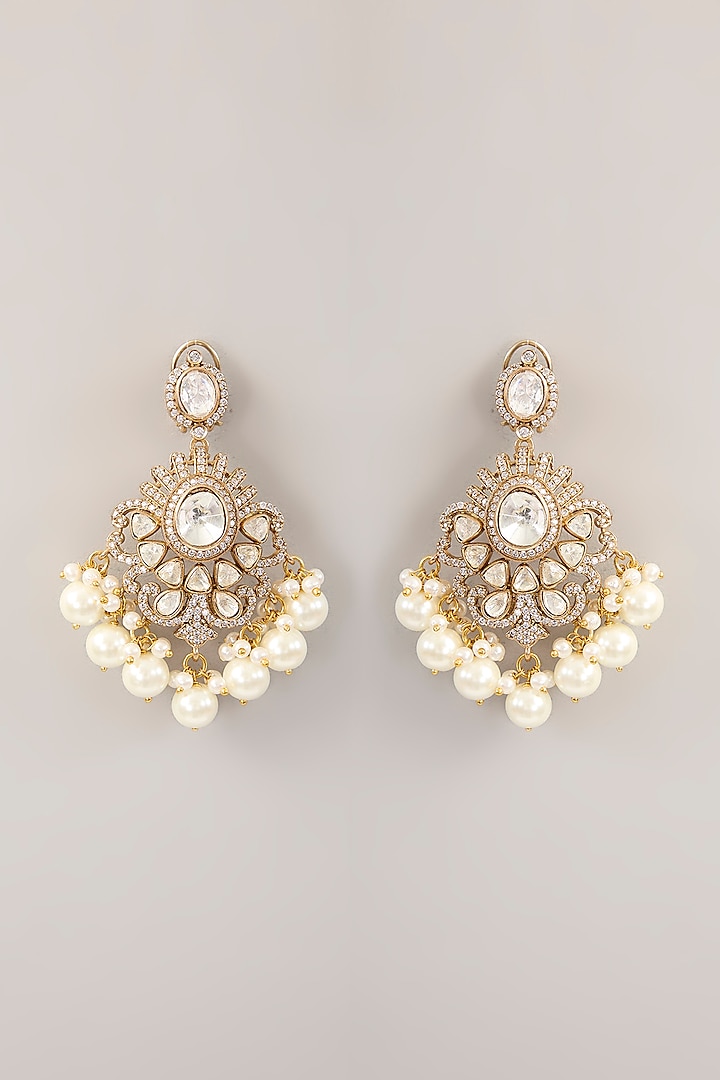 Gold Finish Kundan Polki & Pearl Dangler Earrings by Amreli Jaipur at Pernia's Pop Up Shop